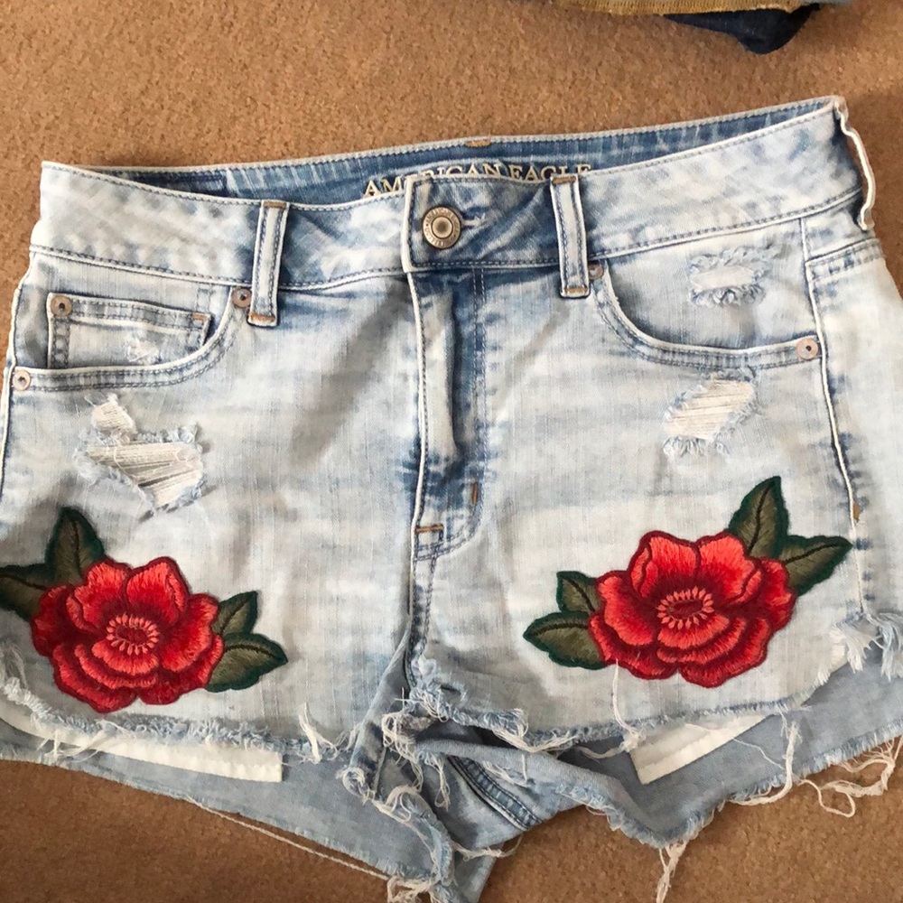 Rose embroidered shorts